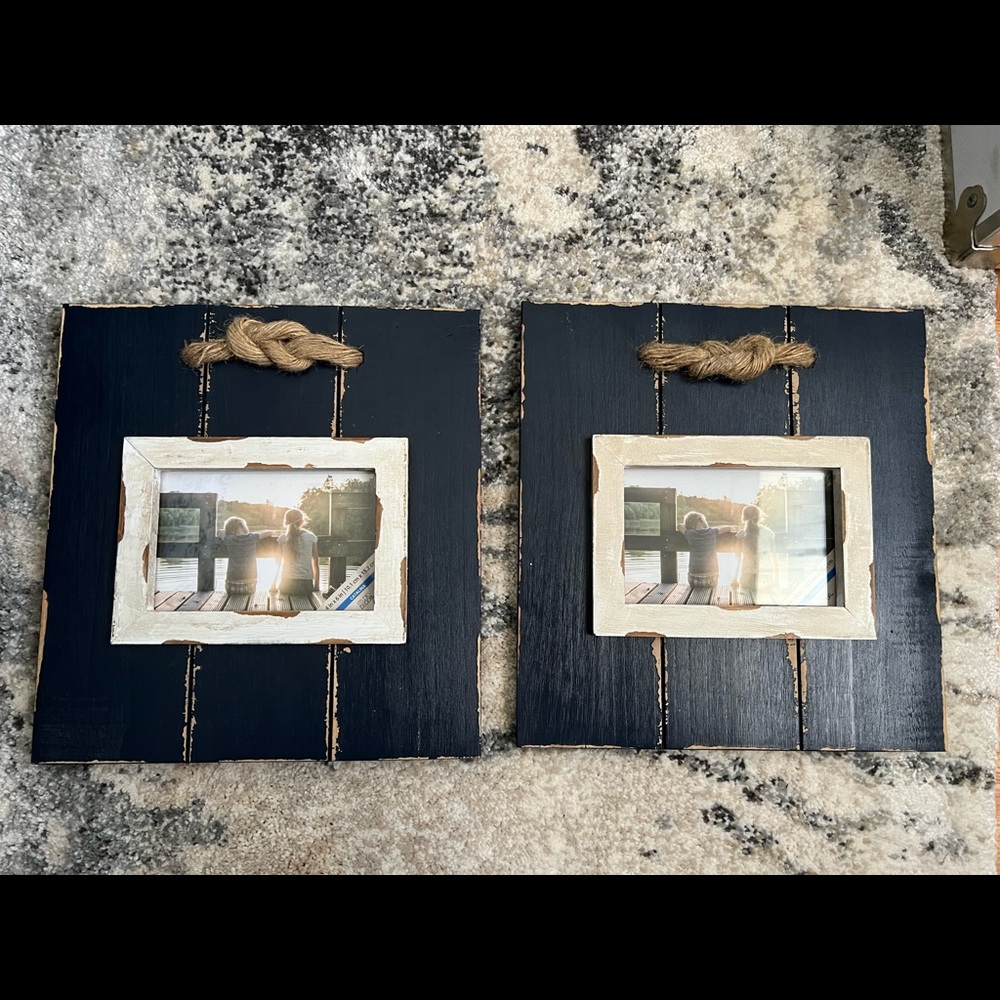 Two Navy Blue Distressed Picture Frames